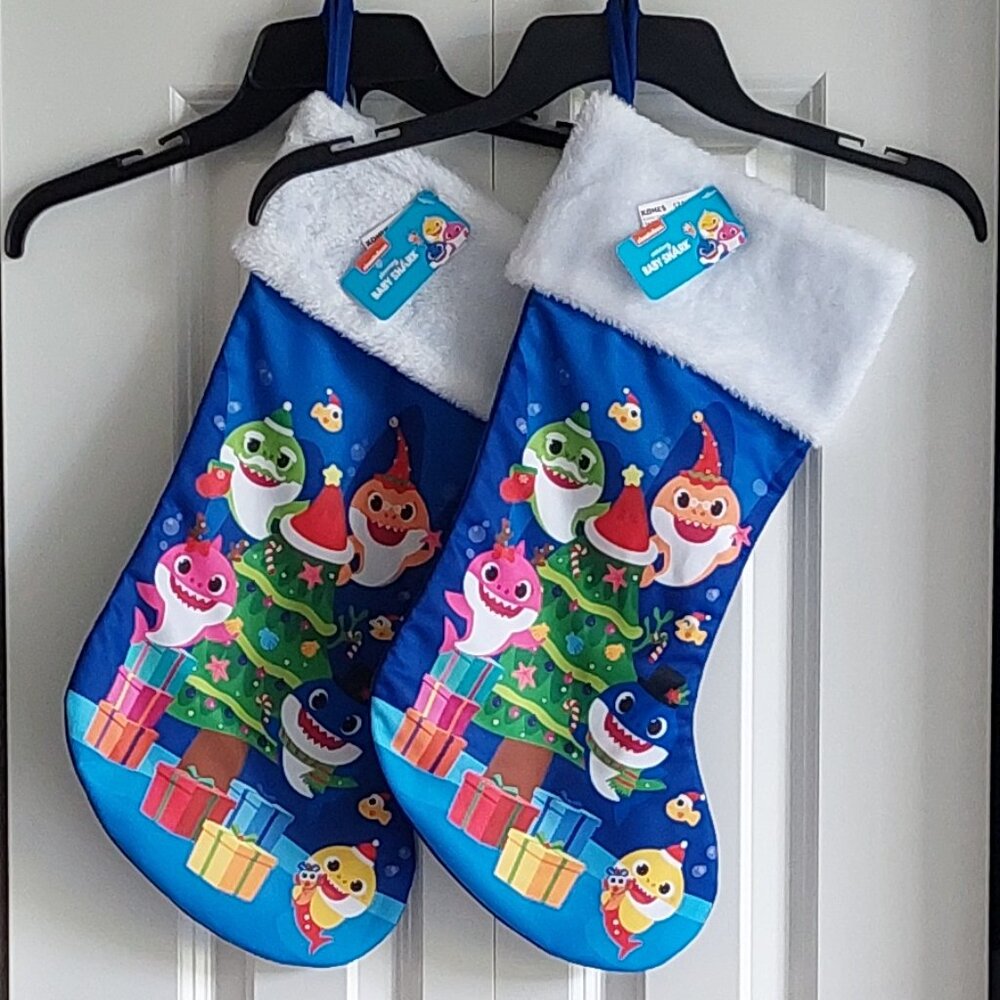 New Kurt S Adler Set of 2 Nickelodeon Baby Shark Christmas Stockings